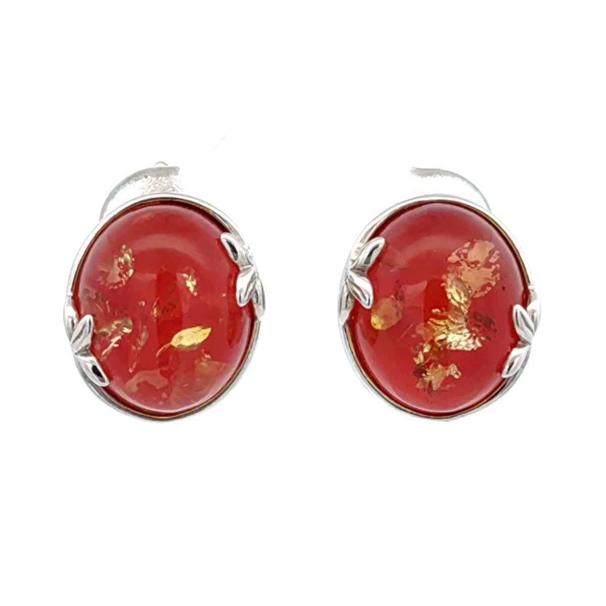 Oval Pink Amber Silver Earrings — DARVIN (Pre-Order)
