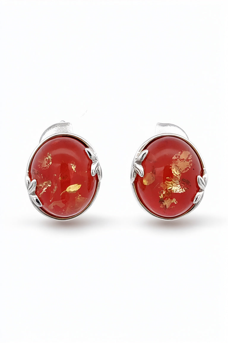 Oval Pink Amber Silver Earrings — DARVIN (Pre-Order)
