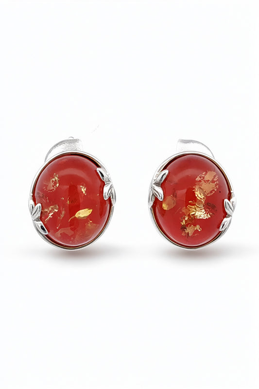 Oval Pink Amber Silver Earrings — DARVIN (Pre-Order)