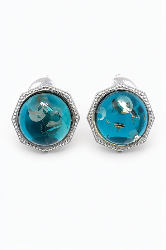 Round Greenish-Blue, Paraiba Amber Silver Earrings — DARVIN (Pre-Order)