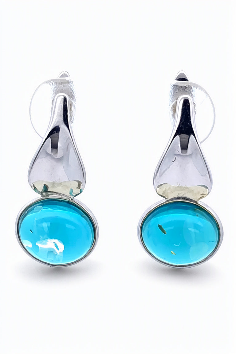 Oval Greenish-Blue Amber Silver Earrings — DARVIN (Pre-Order)