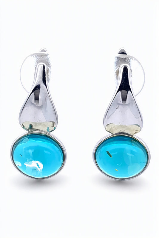 Oval Greenish-Blue Amber Silver Earrings — DARVIN (Pre-Order)