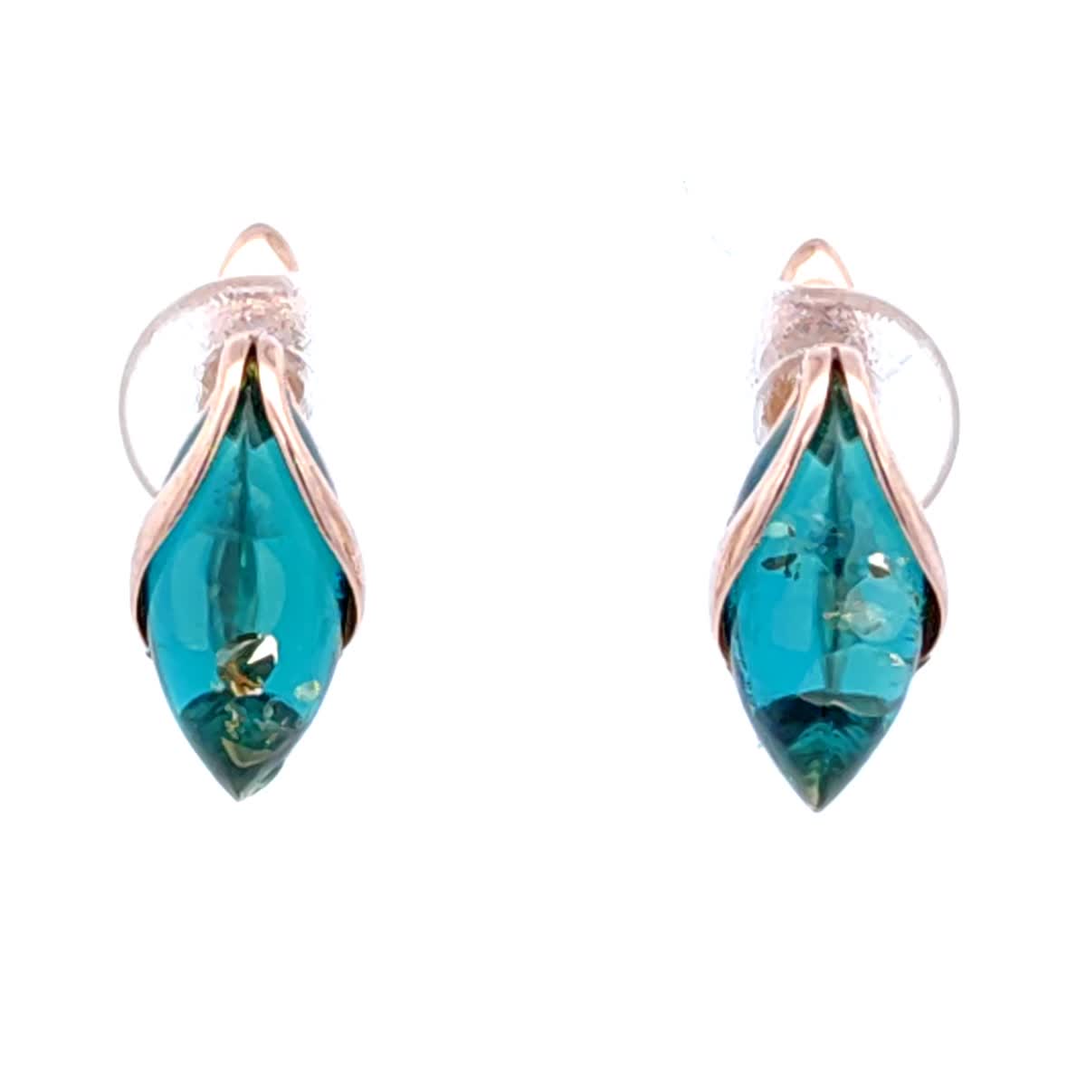 Marquise Greenish-Blue Amber Silver Earrings — DARVIN (Pre-Order)