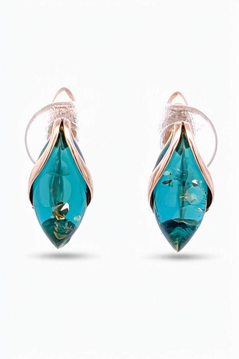 Marquise Greenish-Blue Amber Silver Earrings — DARVIN (Pre-Order)