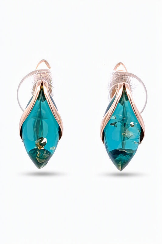 Marquise Greenish-Blue Amber Silver Earrings — DARVIN (Pre-Order)