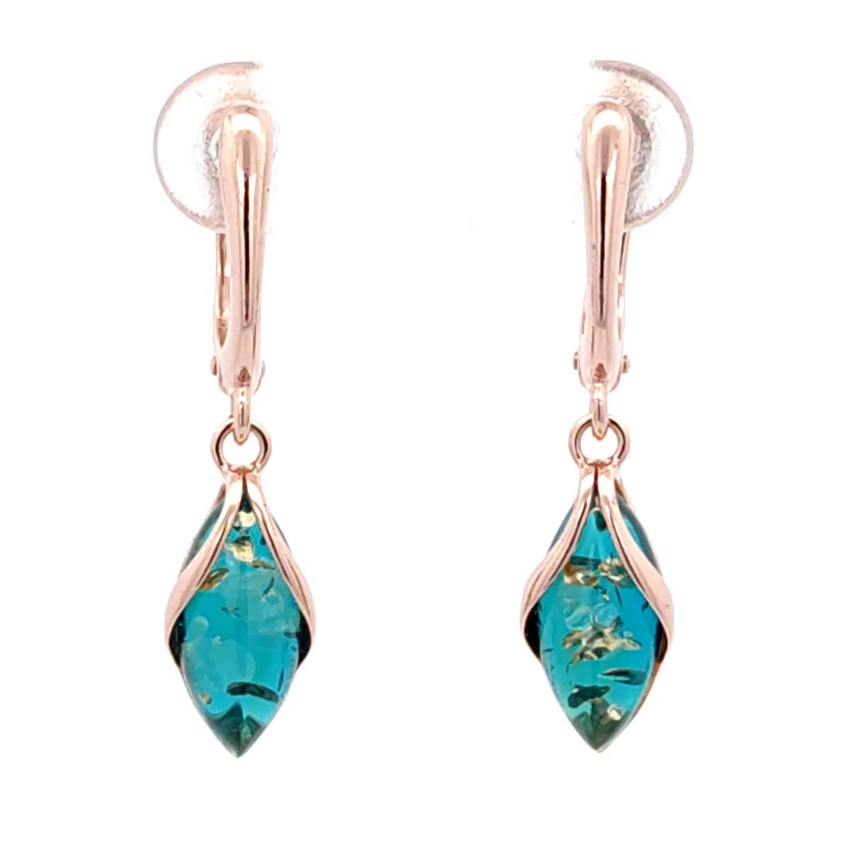 Marquise Greenish-Blue Amber Silver Earrings — DARVIN (Pre-Order)