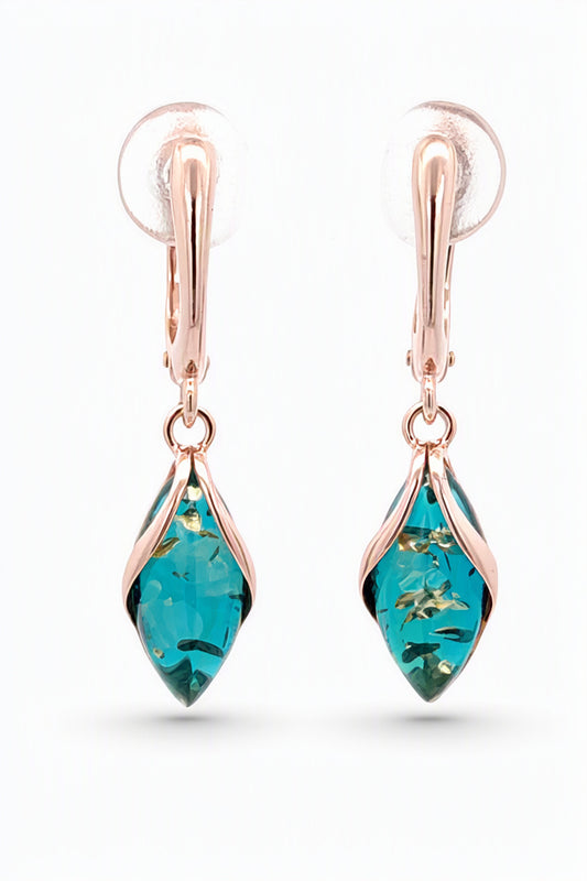 Marquise Greenish-Blue Amber Silver Earrings — DARVIN (Pre-Order)