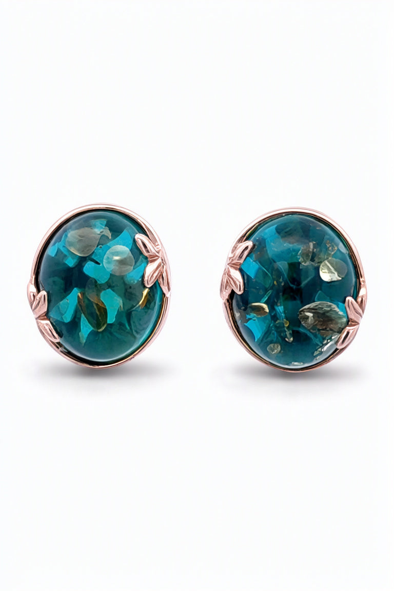 Oval Greenish-Blue Amber Silver Earrings — DARVIN (Pre-Order)