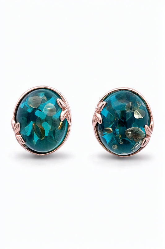 Oval Greenish-Blue Amber Silver Earrings — DARVIN (Pre-Order)