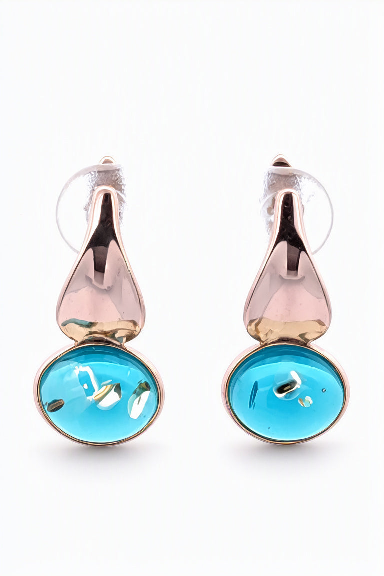 Oval Greenish-Blue Amber Silver Earrings — DARVIN (Pre-Order)