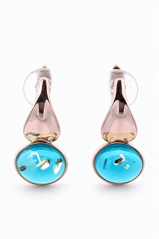 Oval Greenish-Blue Amber Silver Earrings — DARVIN (Pre-Order)