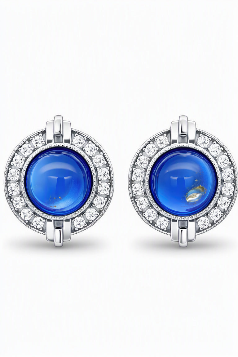 Round Emerald Green, Colorless Amber Silver Earrings — DARVIN (Pre-Order)