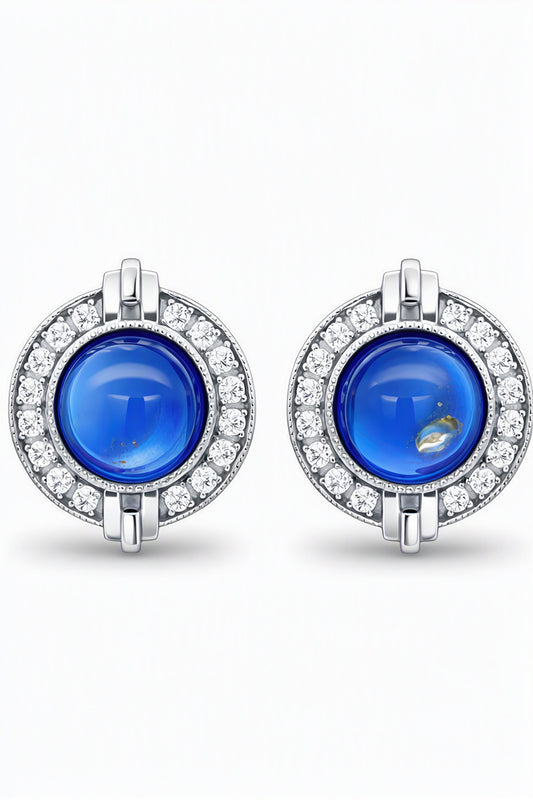Round Emerald Green, Colorless Amber Silver Earrings — DARVIN (Pre-Order)