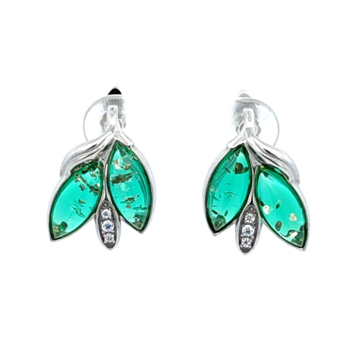 Marquise Emerald Green, Colorless Amber Silver Earrings — DARVIN (Pre-Order)