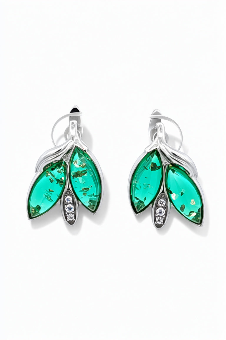 Marquise Emerald Green, Colorless Amber Silver Earrings — DARVIN (Pre-Order)