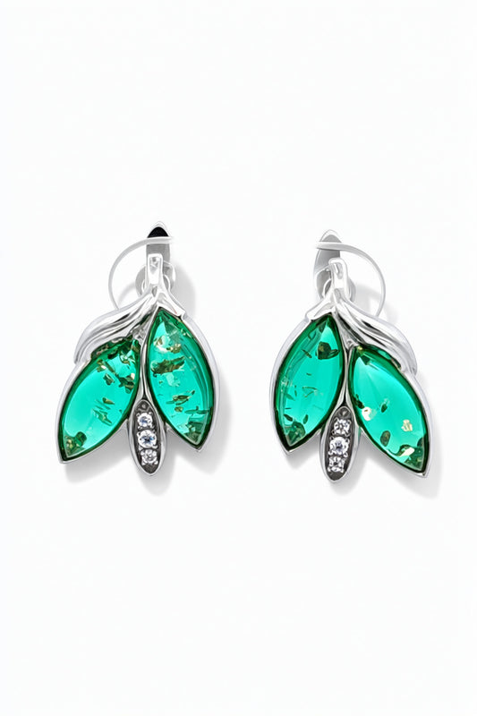 Marquise Emerald Green, Colorless Amber Silver Earrings — DARVIN (Pre-Order)