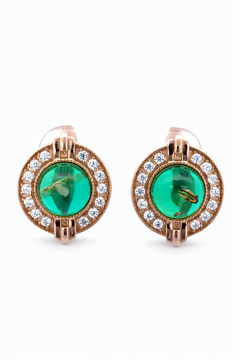 Round Emerald Green, Colorless Amber Silver Earrings — DARVIN (Pre-Order)