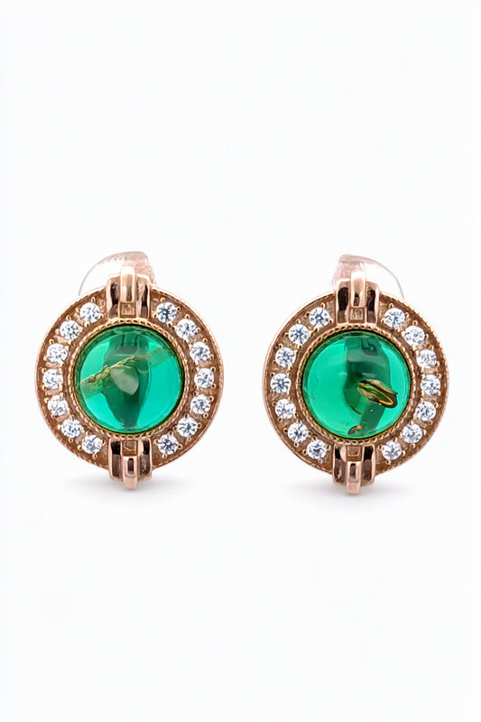 Round Emerald Green, Colorless Amber Silver Earrings — DARVIN (Pre-Order)
