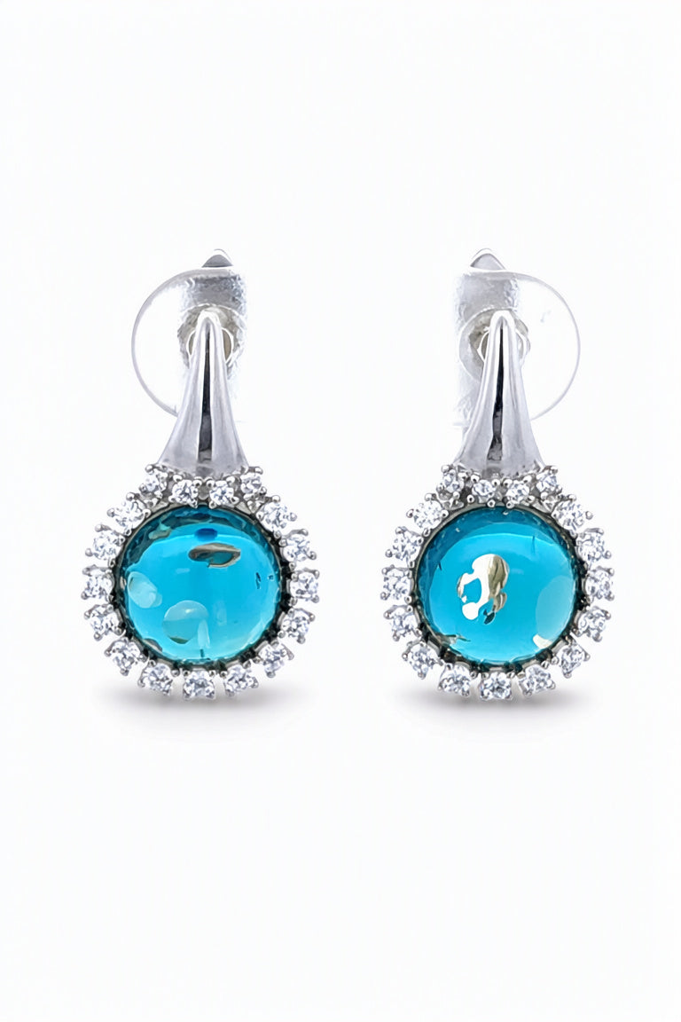 Round Greenish-Blue, Colorless Amber Silver Earrings — DARVIN (Pre-Order)