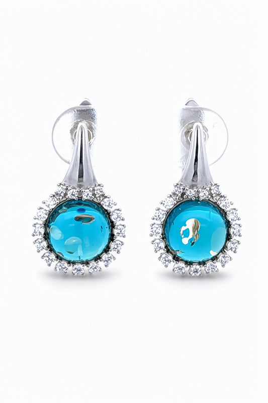 Round Greenish-Blue, Colorless Amber Silver Earrings — DARVIN (Pre-Order)
