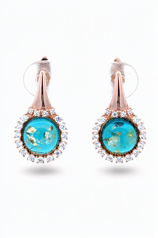Round Greenish-Blue, Colorless Amber Silver Earrings — DARVIN (Pre-Order)
