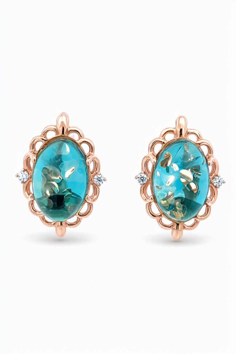 Oval Greenish-Blue, Colorless Amber Silver Earrings — DARVIN (Pre-Order)