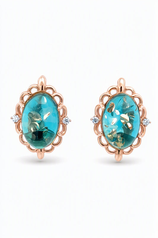 Oval Greenish-Blue, Colorless Amber Silver Earrings — DARVIN (Pre-Order)