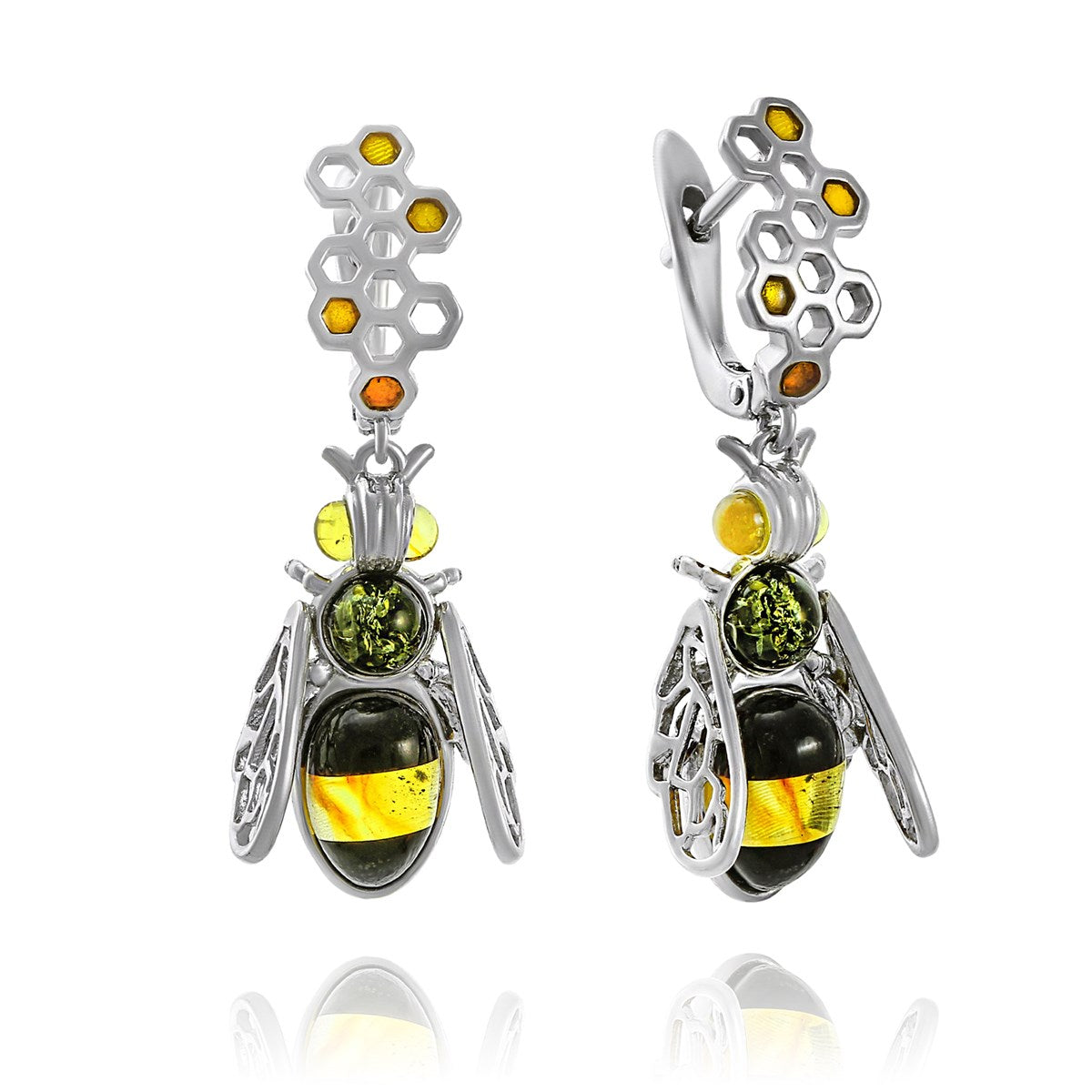 Oval Mixed Amber Silver Earrings — DARVIN (Pre-Order)