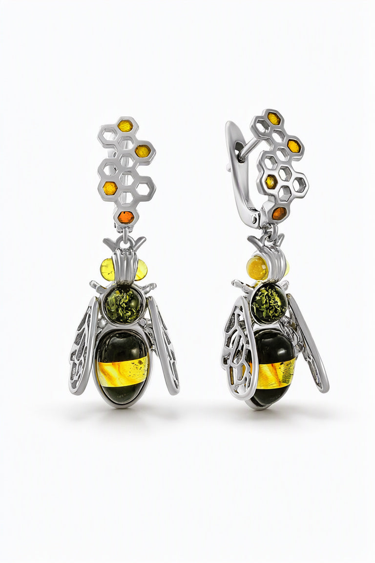 Oval Mixed Amber Silver Earrings — DARVIN (Pre-Order)