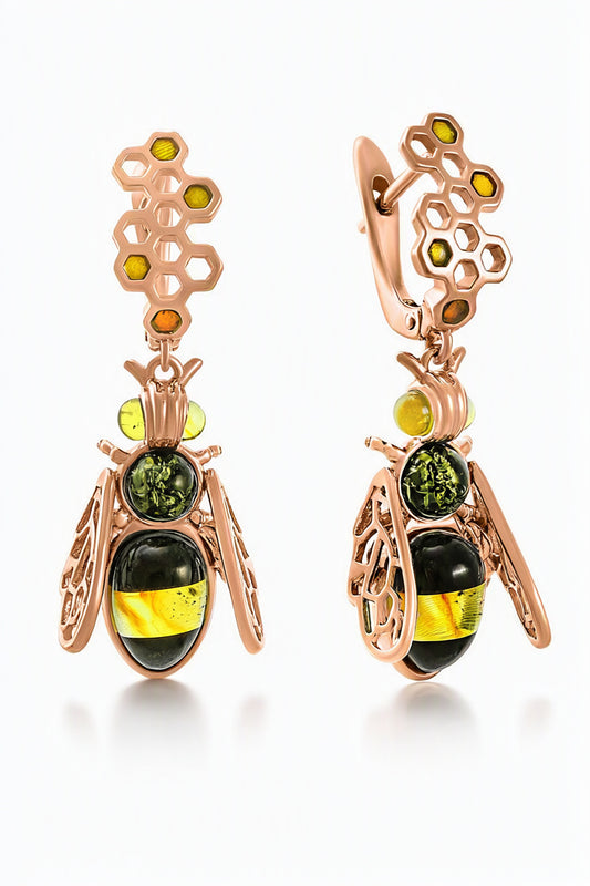 Oval Mixed Amber Silver Earrings — DARVIN (Pre-Order)