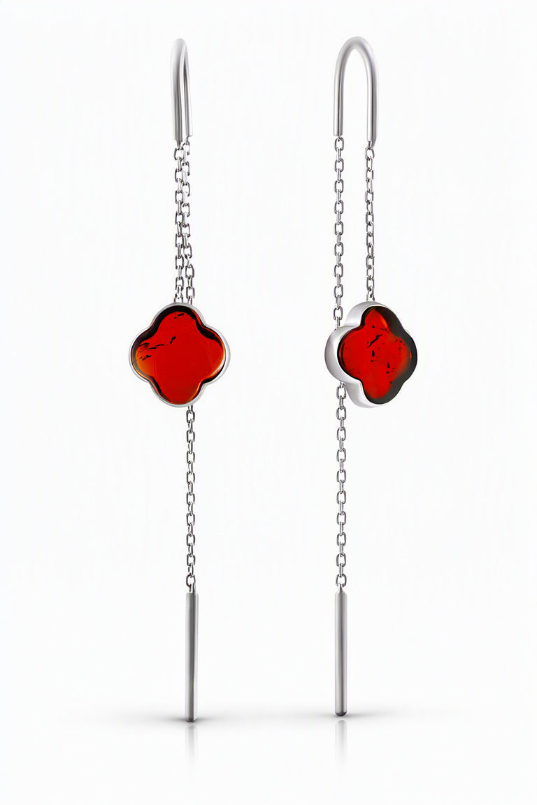 Cognac Amber Silver Threader Earrings — DARVIN (Pre-Order)