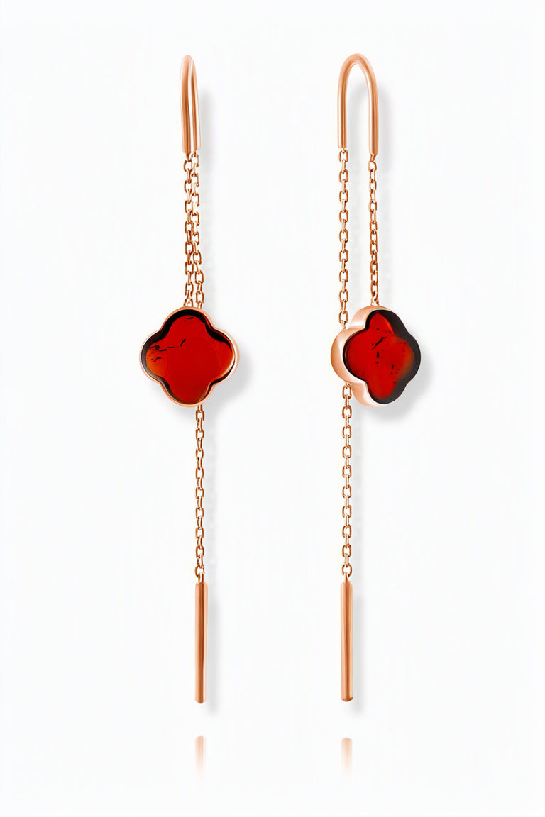 Cognac Amber Silver Threader Earrings — DARVIN (Pre-Order)