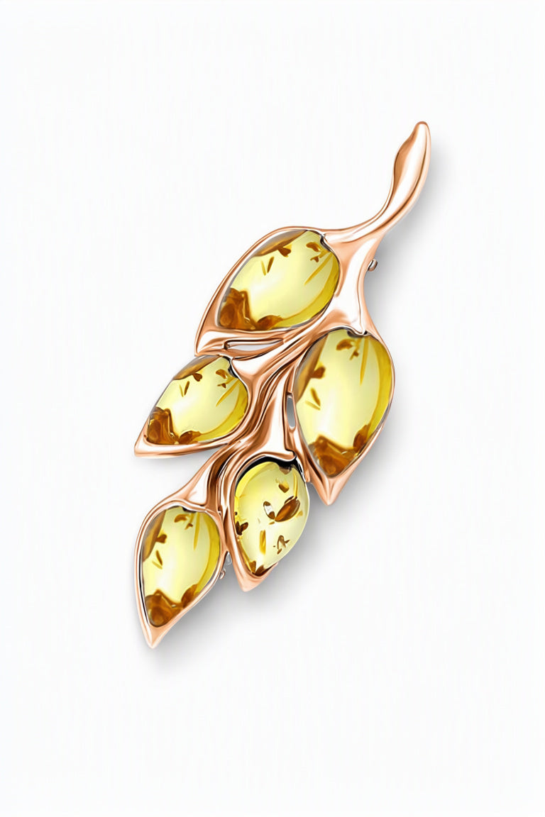 Teardrop Lemon Amber Silver Brooch Pendant — DARVIN (Pre-Order)