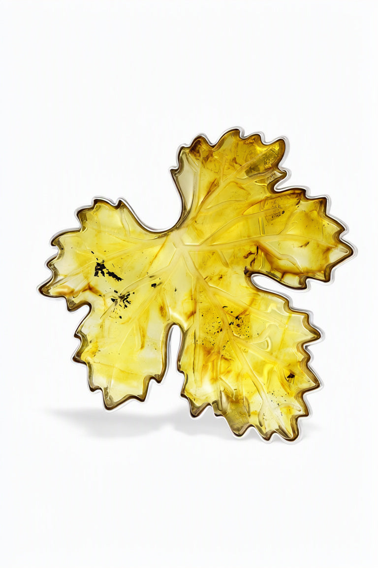 Cognac Amber Silver Brooch Pendant — DARVIN (Pre-Order)