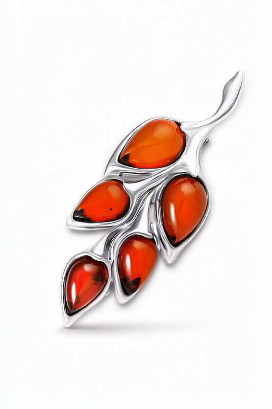 Teardrop Cognac Amber Silver Brooch Pendant — DARVIN (Pre-Order)