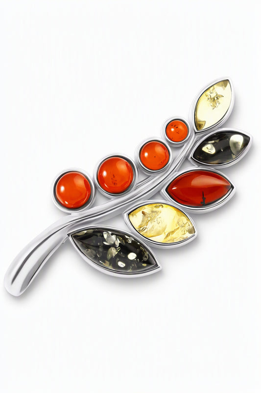 Round Mixed Amber Silver Brooch Pendant — DARVIN (Pre-Order)