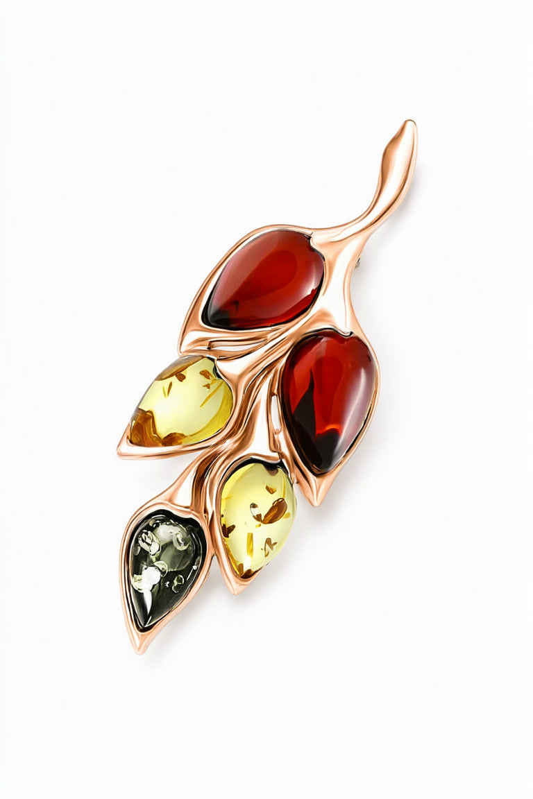 Teardrop Mixed Amber Silver Brooch Pendant — DARVIN