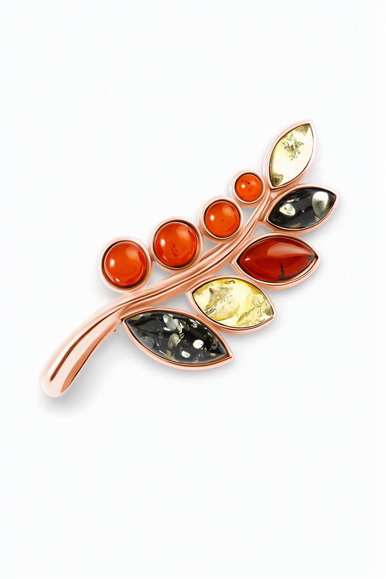 Round Mixed Amber Silver Brooch Pendant — DARVIN (Pre-Order)