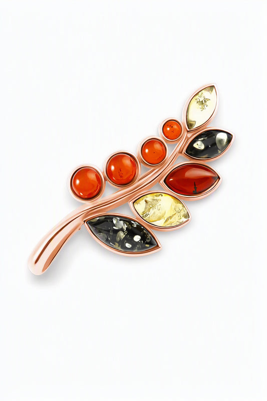 Round Mixed Amber Silver Brooch Pendant — DARVIN (Pre-Order)