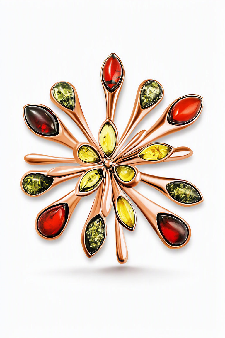 Marquise Mixed Amber Silver Brooch Pendant — DARVIN (Pre-Order)