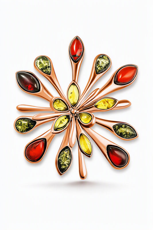 Marquise Mixed Amber Silver Brooch Pendant — DARVIN (Pre-Order)