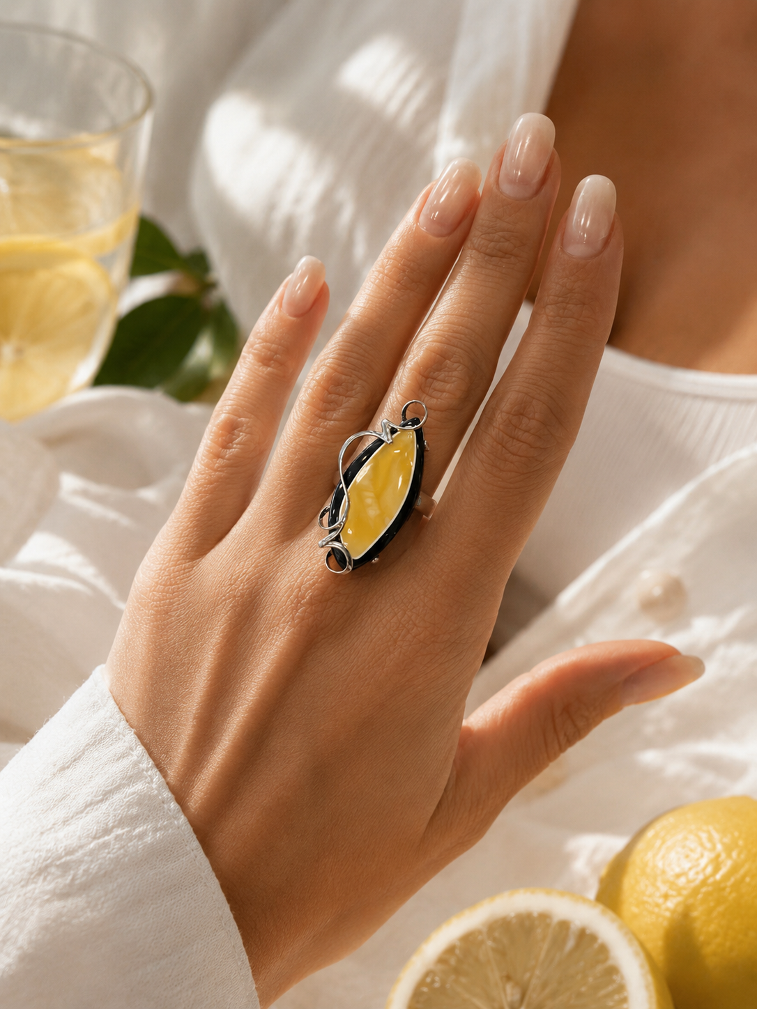 Bagheera Collection – Natural Baltic Amber Sterling Silver Statement Ring