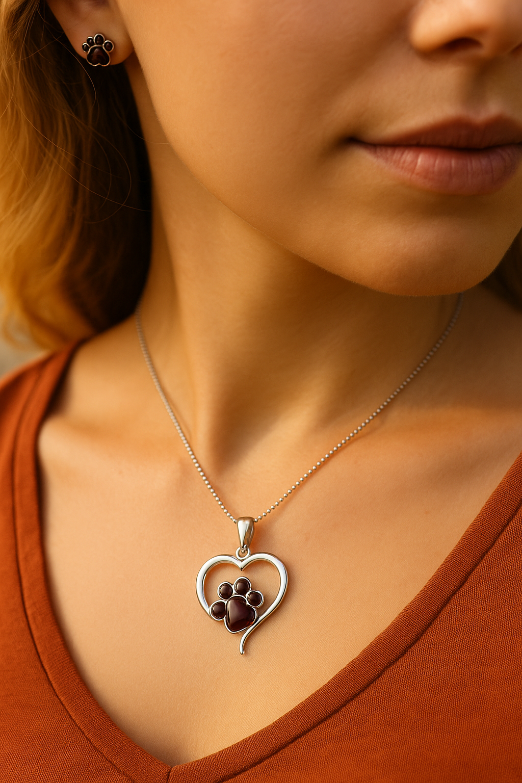 Amber Paw Heart Pendant
