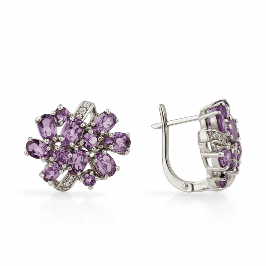 Amethyst Bloom Earrings – Sterling Silver & Natural Amethyst
