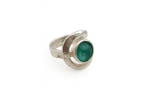 Waves of Time — Sterling Silver Ring with Roman Glass
