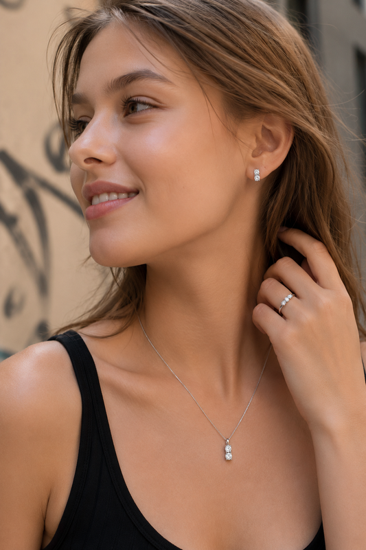 Classic Trio Zircon Jewelry Set – Sterling Silver