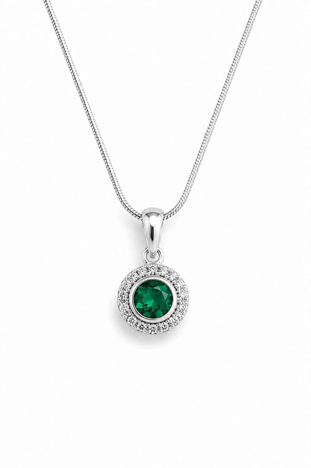 Emerald Halo Agate Pendant Necklace – Sterling Silver