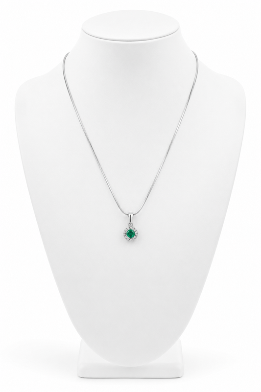 Emerald Halo Agate Pendant Necklace – Sterling Silver