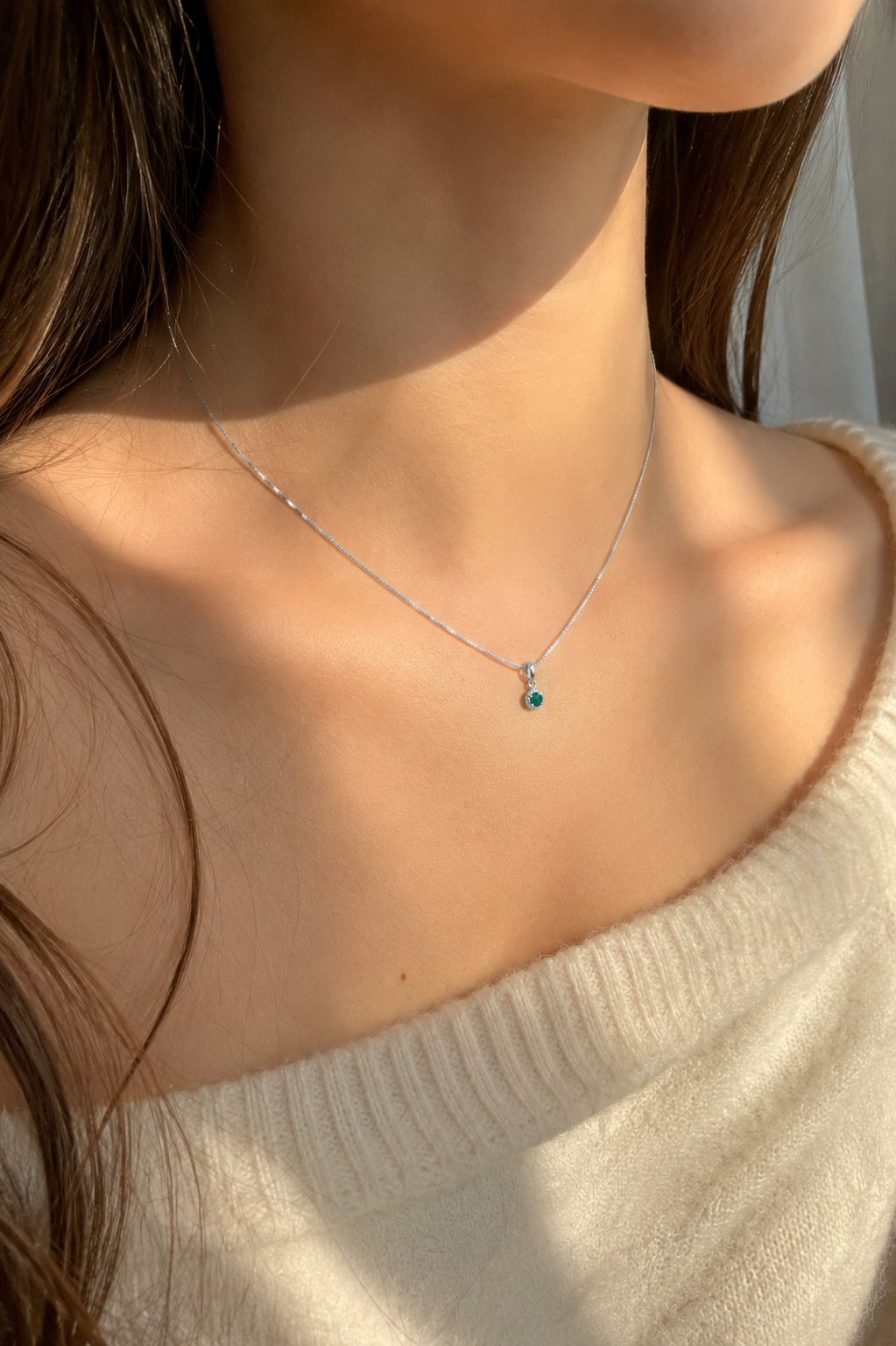 Emerald Halo Agate Pendant Necklace – Sterling Silver