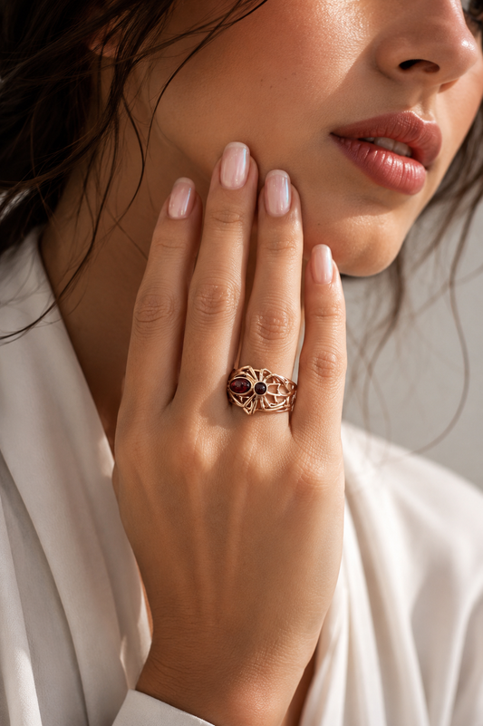 Gold-Plated Wide Amber Spider Ring